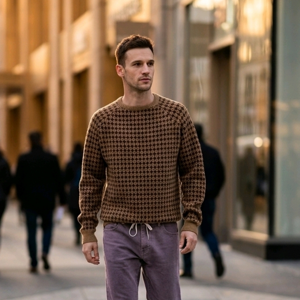 Katin Brown and Tan Patterned Crewneck Sweater